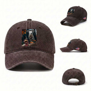 Thanksgiving Funny Bigfoot Turkey Selfie Washed Cotton Baseball Cap TS14 Washed Cap Universal Fit Dark Brown Print Your Wear
