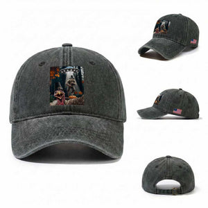 Thanksgiving Funny Bigfoot Turkey Selfie Washed Cotton Baseball Cap TS14 Washed Cap Universal Fit Dark Green Print Your Wear