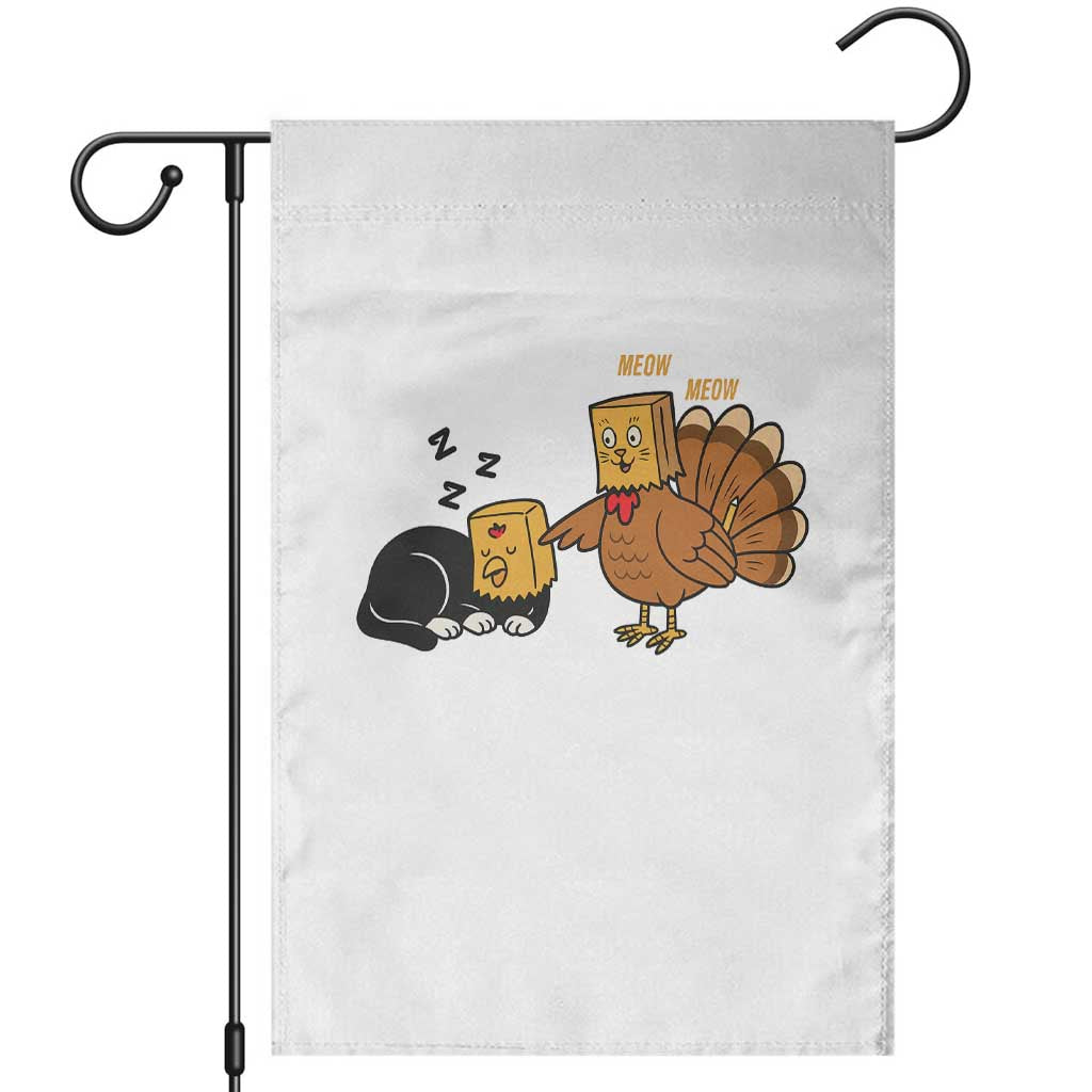 Funny Thanksgiving Garden Flag Turkey Fake Cat Meow TS14 White Print Your Wear