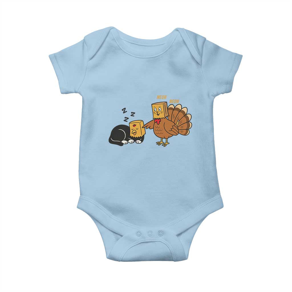 Funny Thanksgiving Baby Onesie Turkey Fake Cat Meow TS14 Light Blue Print Your Wear