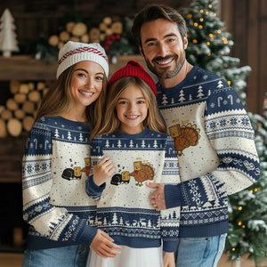 Funny Thanksgiving Ugly Christmas Sweater Turkey Fake Cat Meow TS14 Beige Navy Print Your Wear