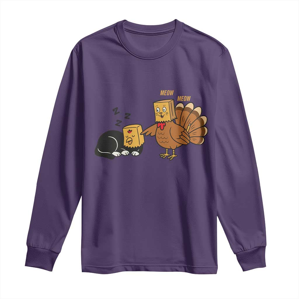 Funny Thanksgiving Long Sleeve Shirt Turkey Fake Cat Meow TS14 Purple Print Your Wear
