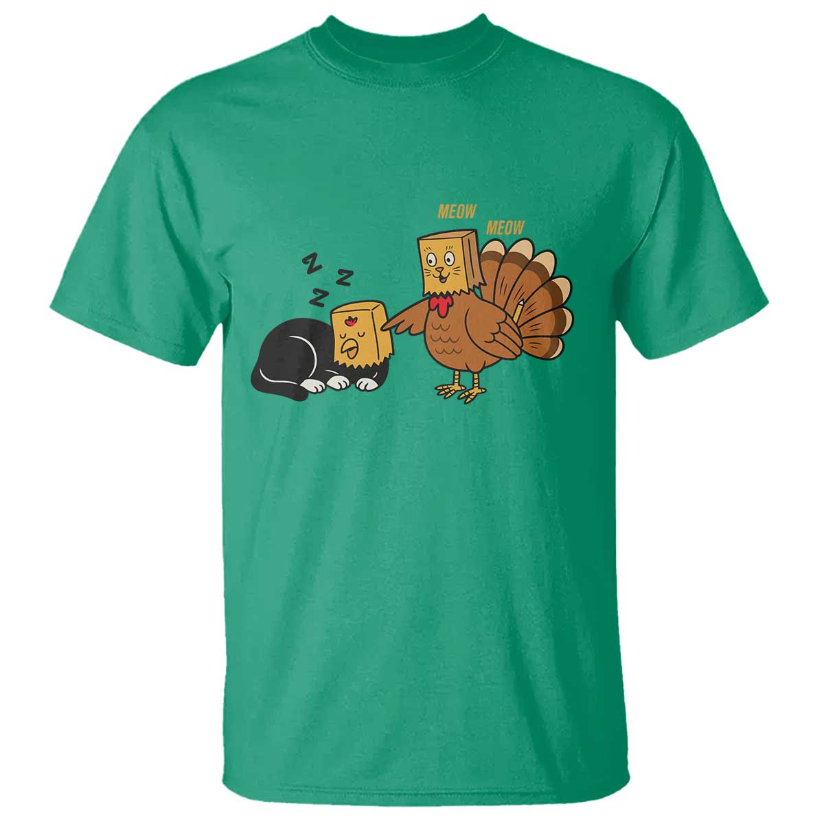 Funny Thanksgiving T Shirt Turkey Fake Cat Meow TS14 Irish Green Print Your Wear
