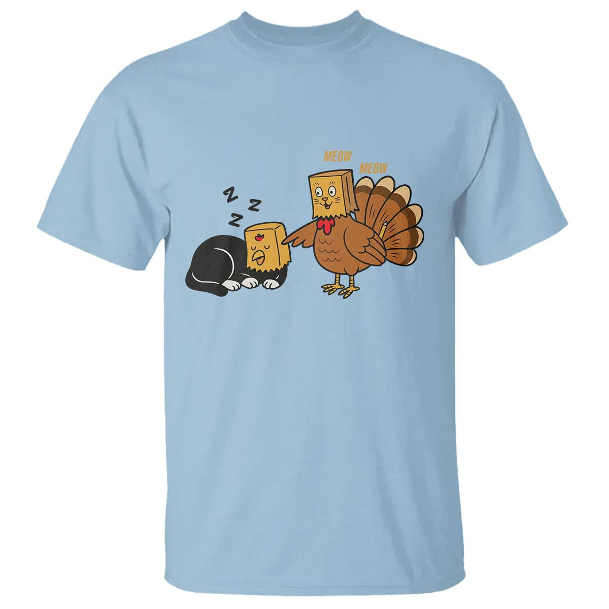 Funny Thanksgiving T Shirt Turkey Fake Cat Meow TS14 Light Blue Print Your Wear