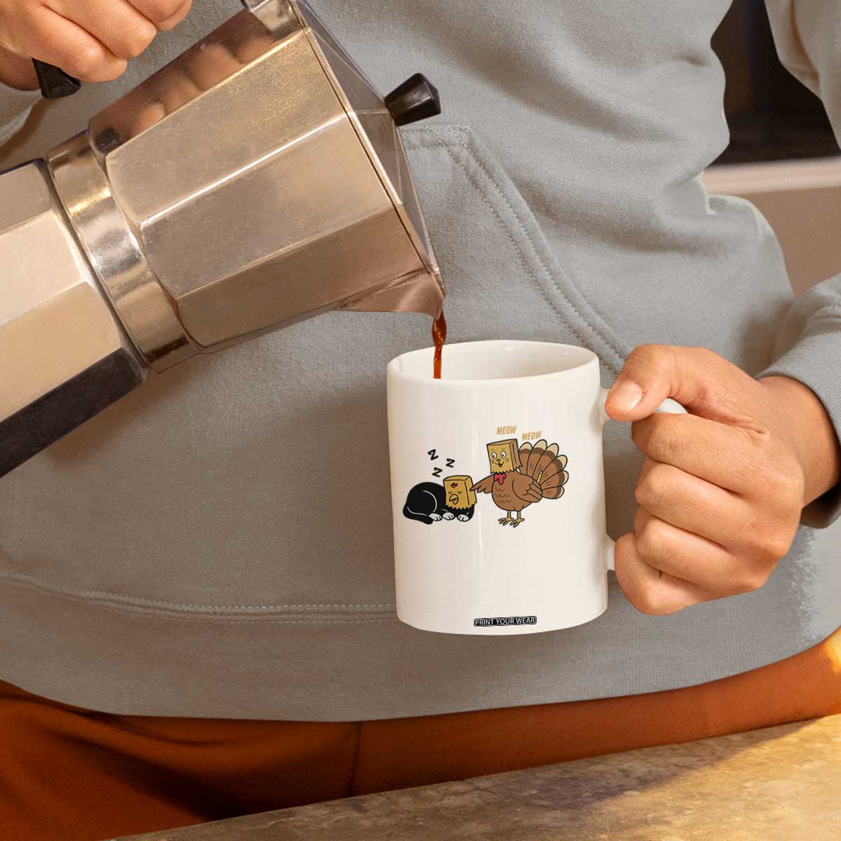 Funny Thanksgiving Coffee Mug Turkey Fake Cat Meow TS14 Print Your Wear