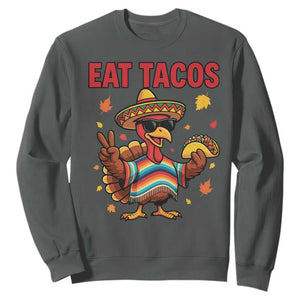Funny Turkey Thanksgiving Sweatshirt Eat Tacos TS14 Dark Heather Print Your Wear