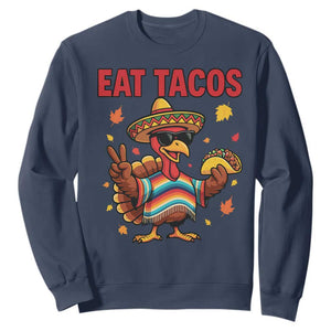 Funny Turkey Thanksgiving Sweatshirt Eat Tacos TS14 Navy Print Your Wear