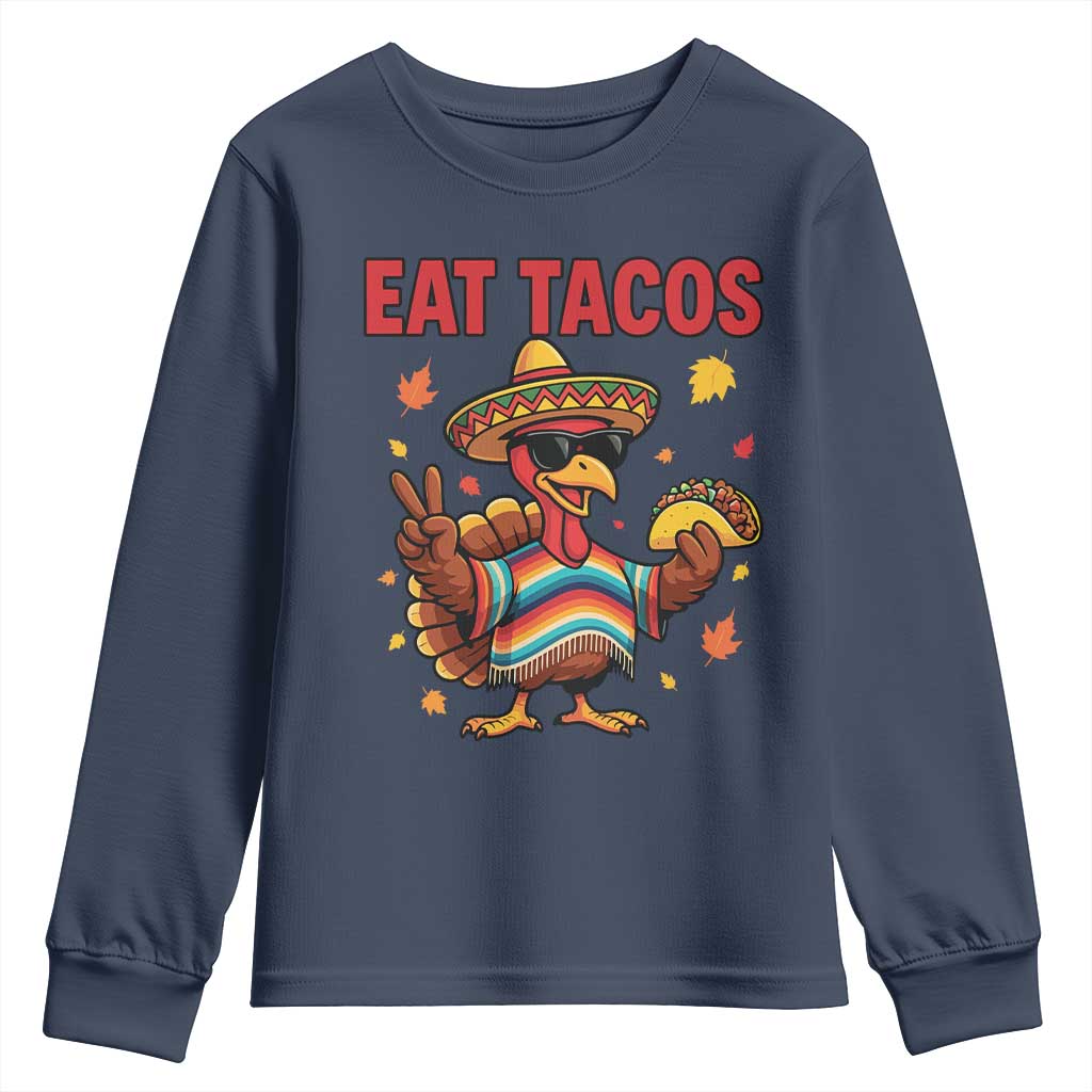 Funny Turkey Thanksgiving Youth Sweatshirt Eat Tacos TS14 Navy Print Your Wear