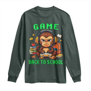 Funny Video Game Long Sleeve Shirt Cute Monkey Back To School TS14 Dark Forest Green Print Your Wear