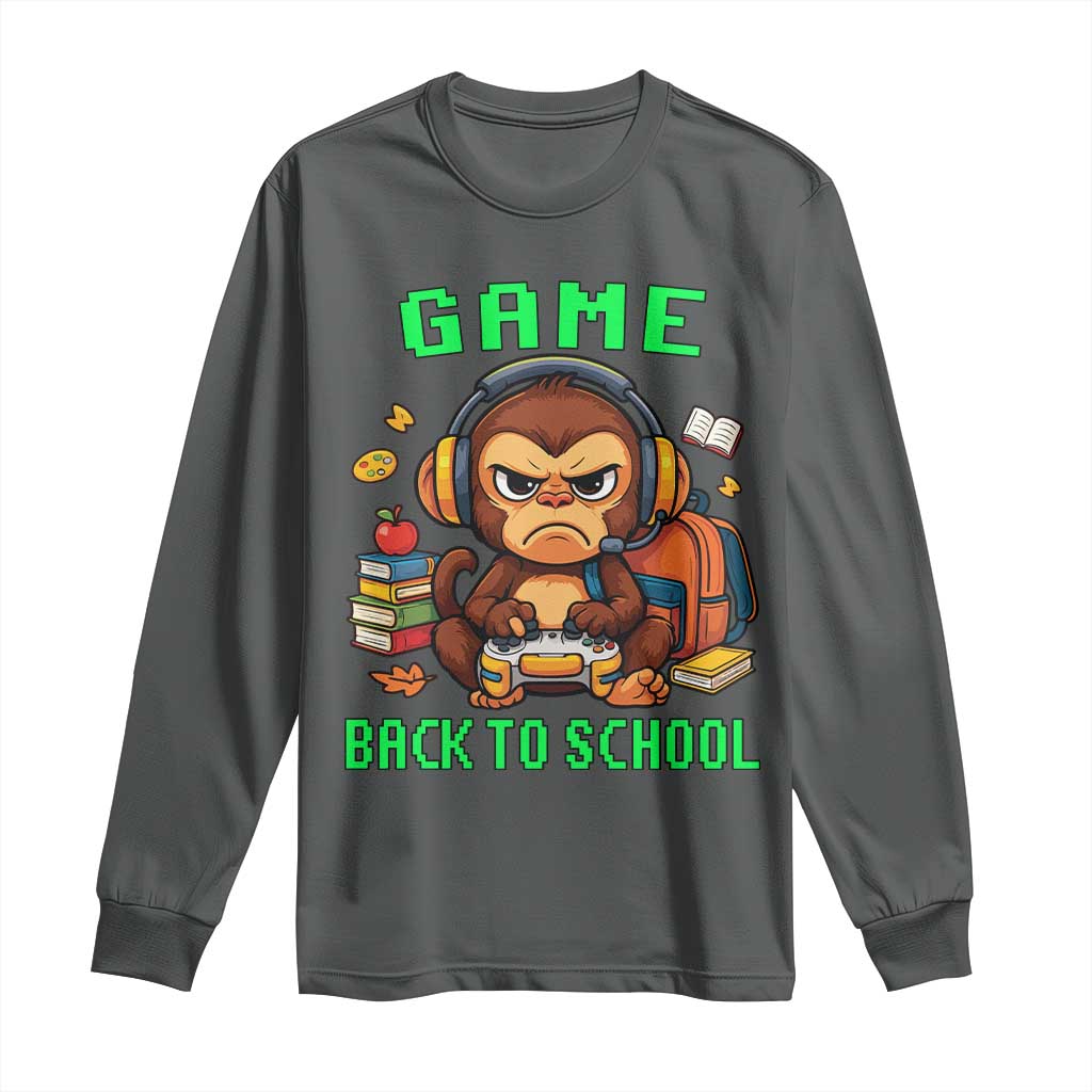 Funny Video Game Long Sleeve Shirt Cute Monkey Back To School TS14 Dark Heather Print Your Wear