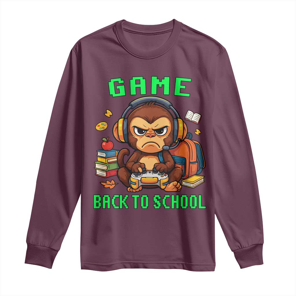 Funny Video Game Long Sleeve Shirt Cute Monkey Back To School TS14 Maroon Print Your Wear
