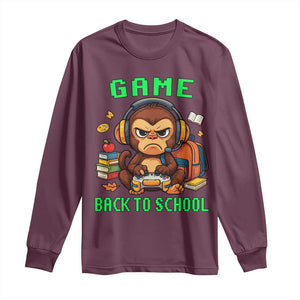 Funny Video Game Long Sleeve Shirt Cute Monkey Back To School TS14 Maroon Print Your Wear