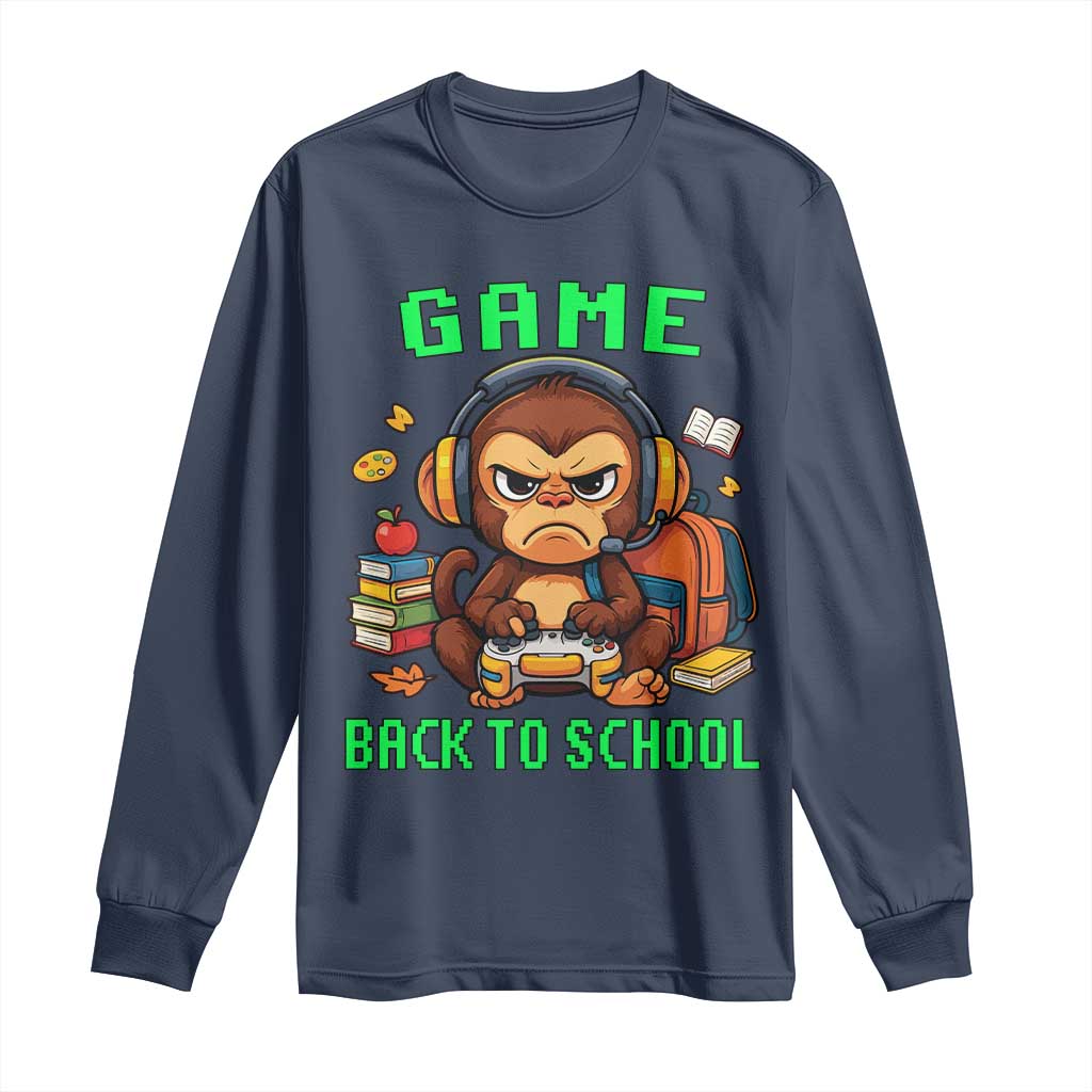 Funny Video Game Long Sleeve Shirt Cute Monkey Back To School TS14 Navy Print Your Wear