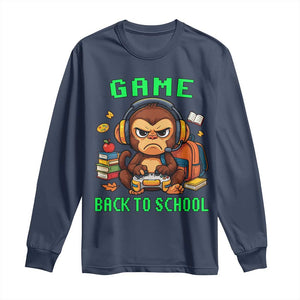 Funny Video Game Long Sleeve Shirt Cute Monkey Back To School TS14 Navy Print Your Wear