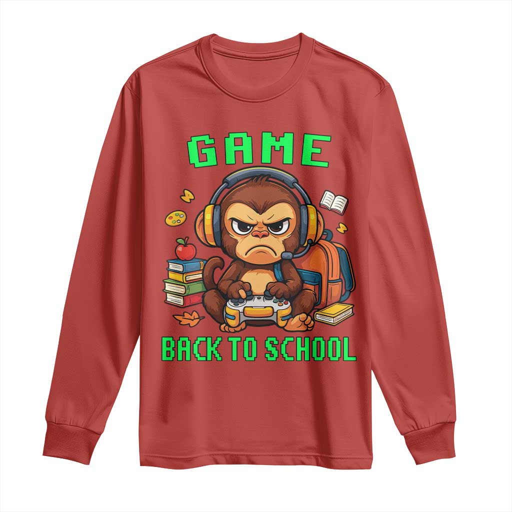 Funny Video Game Long Sleeve Shirt Cute Monkey Back To School TS14 Red Print Your Wear
