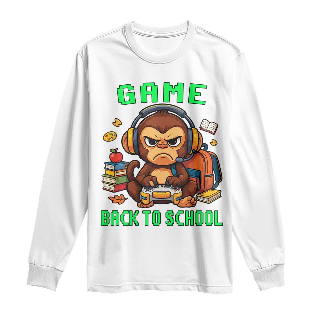 Funny Video Game Long Sleeve Shirt Cute Monkey Back To School TS14 White Print Your Wear
