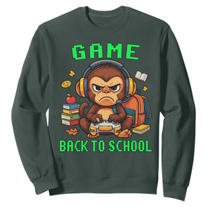 Funny Video Game Sweatshirt Cute Monkey Back To School TS14 Dark Forest Green Print Your Wear
