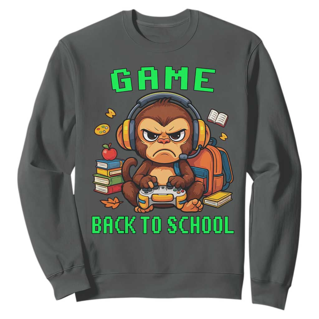 Funny Video Game Sweatshirt Cute Monkey Back To School TS14 Dark Heather Print Your Wear