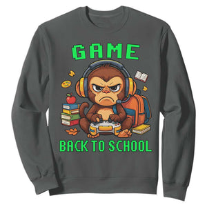 Funny Video Game Sweatshirt Cute Monkey Back To School TS14 Dark Heather Print Your Wear