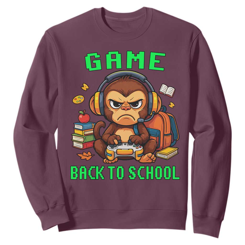 Funny Video Game Sweatshirt Cute Monkey Back To School TS14 Maroon Print Your Wear