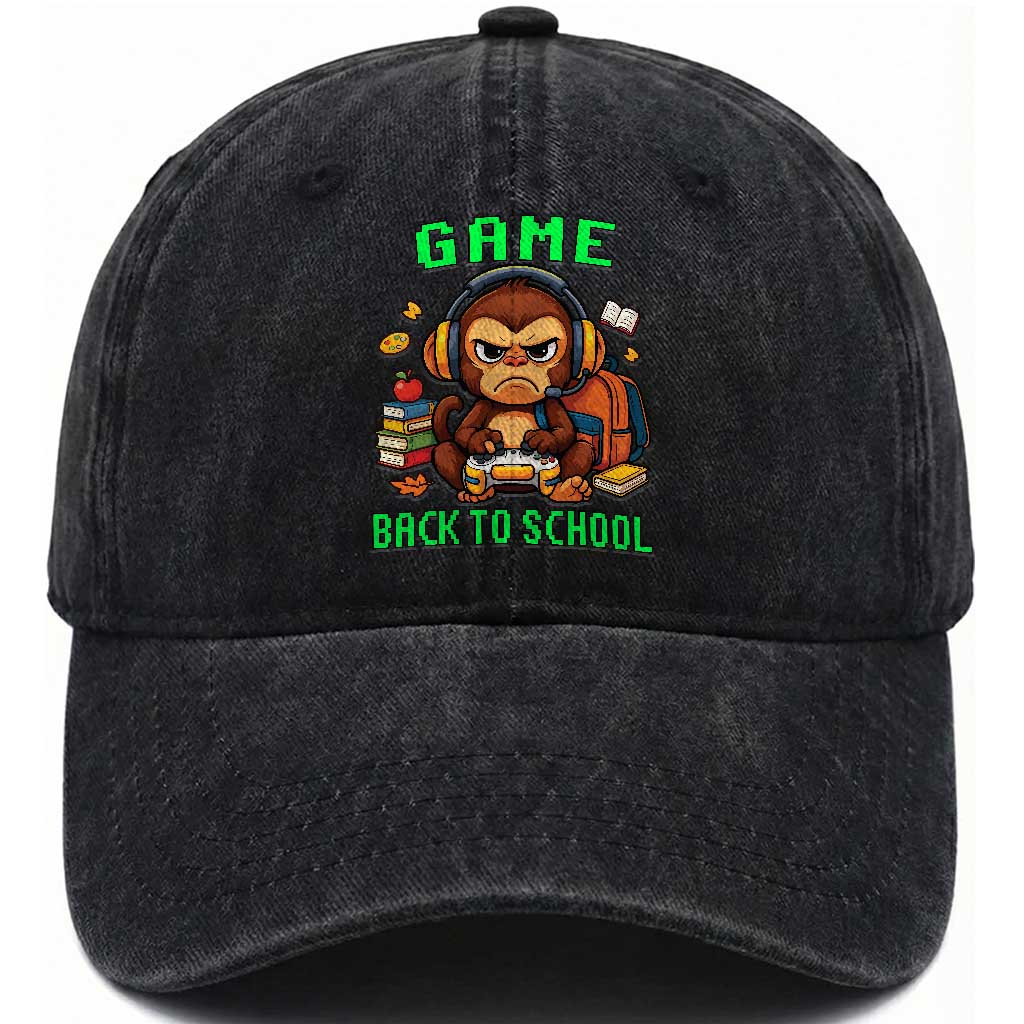 Funny Video Game Washed Cotton Baseball Cap Cute Monkey Back To School TS14 Washed Cap Universal Fit Black Print Your Wear