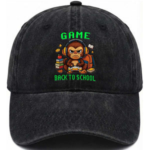 Funny Video Game Washed Cotton Baseball Cap Cute Monkey Back To School TS14 Washed Cap Universal Fit Black Print Your Wear