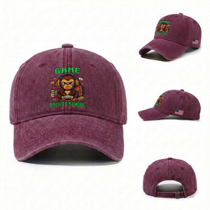 Funny Video Game Washed Cotton Baseball Cap Cute Monkey Back To School TS14 Washed Cap Universal Fit Burgundy Print Your Wear
