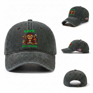 Funny Video Game Washed Cotton Baseball Cap Cute Monkey Back To School TS14 Washed Cap Universal Fit Dark Green Print Your Wear