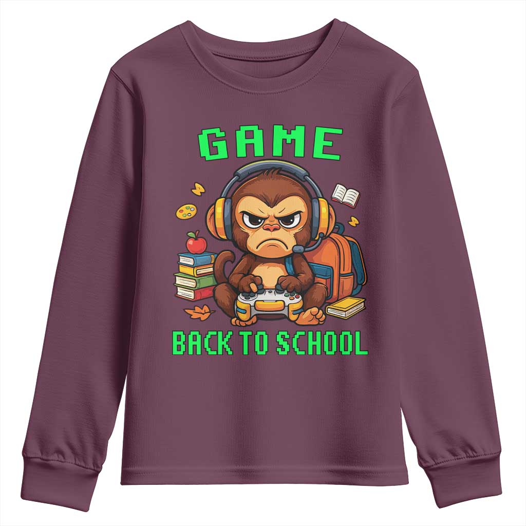 Funny Video Game Youth Sweatshirt Cute Monkey Back To School TS14 Maroon Print Your Wear