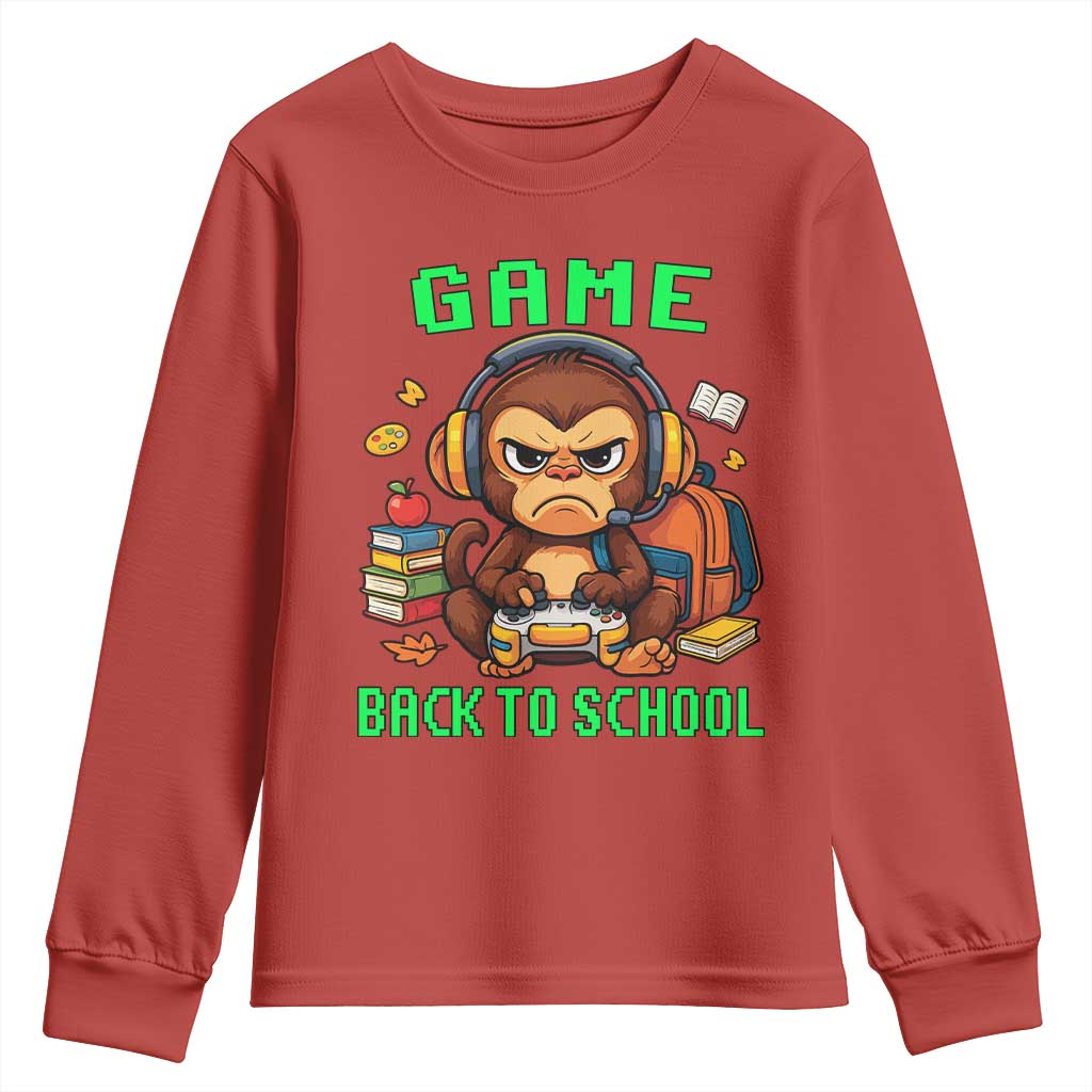 Funny Video Game Youth Sweatshirt Cute Monkey Back To School TS14 Red Print Your Wear