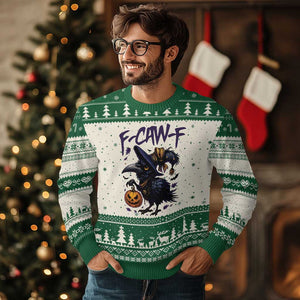 F Caw F Black Crow Halloween Meme Ugly Christmas Sweater TS14 Beige Green Print Your Wear