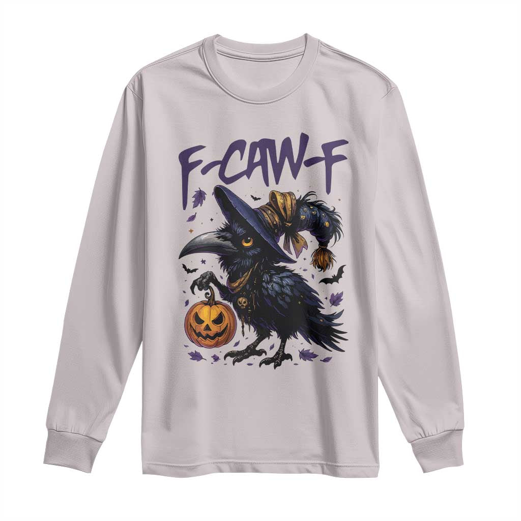 F Caw F Black Crow Halloween Meme Long Sleeve Shirt TS14 Ice Gray Print Your Wear