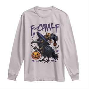 F Caw F Black Crow Halloween Meme Long Sleeve Shirt TS14 Ice Gray Print Your Wear