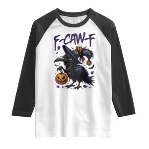 F Caw F Black Crow Halloween Meme Raglan Shirt TS14 White Black Print Your Wear