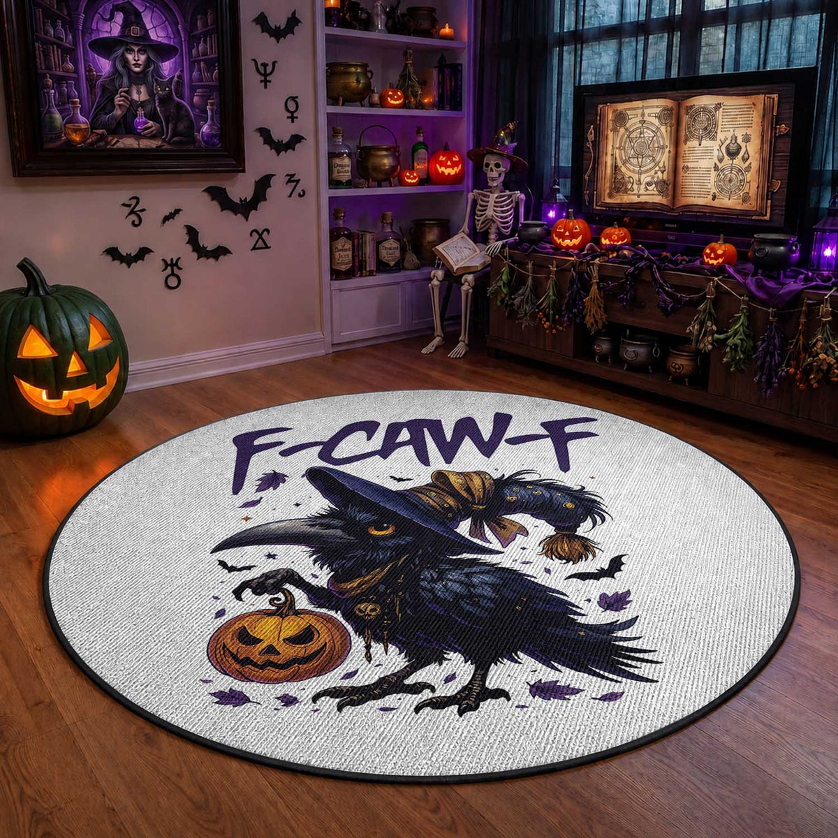 F Caw F Black Crow Halloween Meme Round Rug