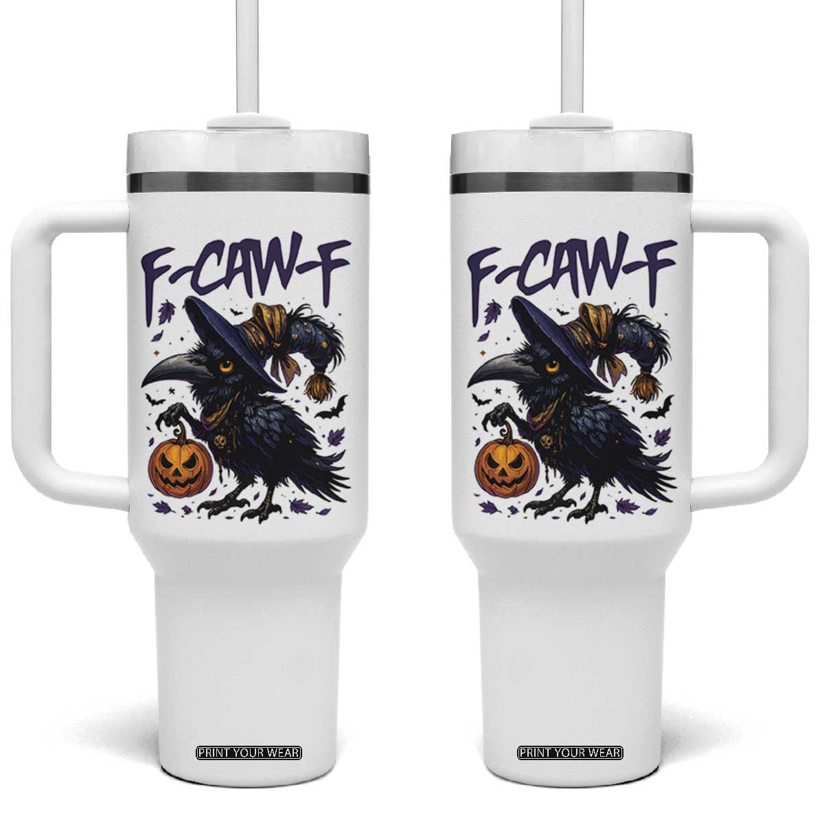 F Caw F Black Crow Halloween Meme Tumbler With Handle TS14 One Size: 40 oz White Print Your Wear