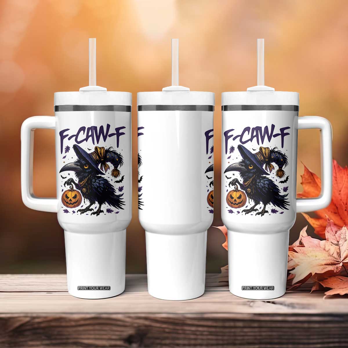 F Caw F Black Crow Halloween Meme Tumbler With Handle TS14 Print Your Wear