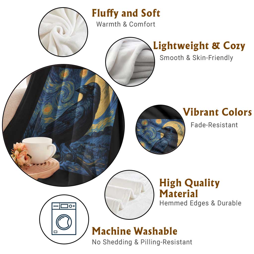 Starry Night Raven Moon Van Gogh Throw Blanket TS14 Print Your Wear