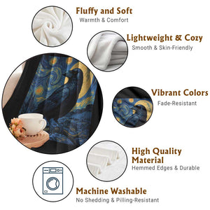 Starry Night Raven Moon Van Gogh Throw Blanket TS14 Print Your Wear