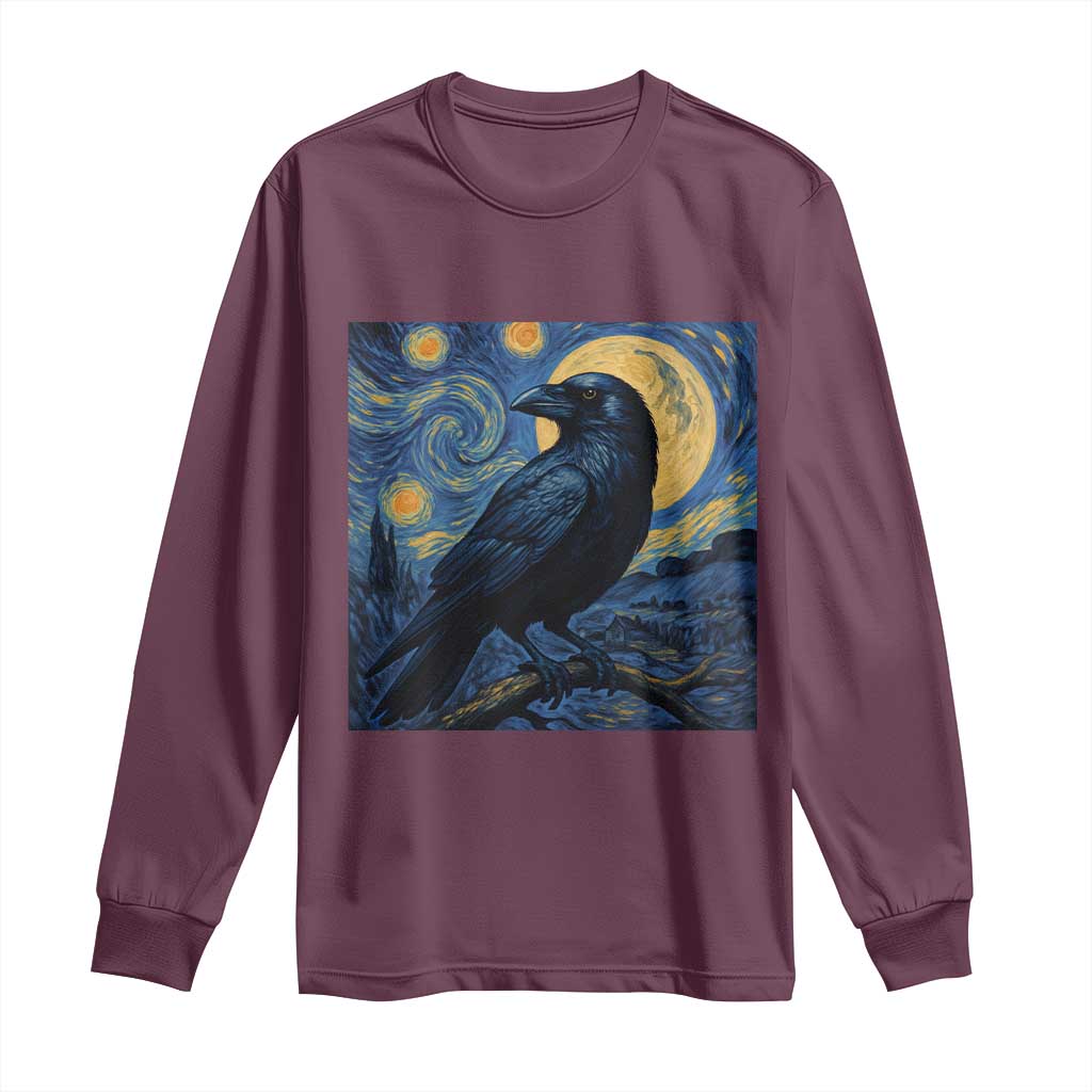 Starry Night Raven Moon Van Gogh Long Sleeve Shirt TS14 Maroon Print Your Wear