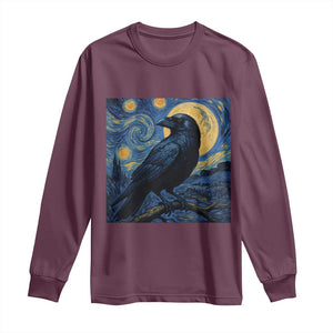 Starry Night Raven Moon Van Gogh Long Sleeve Shirt TS14 Maroon Print Your Wear