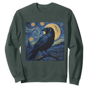 Starry Night Raven Moon Van Gogh Sweatshirt TS14 Dark Forest Green Print Your Wear