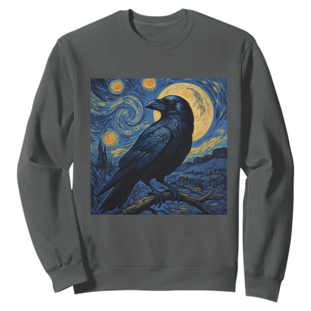 Starry Night Raven Moon Van Gogh Sweatshirt TS14 Dark Heather Print Your Wear