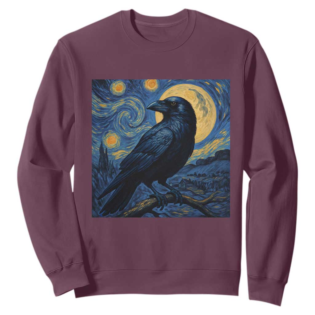 Starry Night Raven Moon Van Gogh Sweatshirt TS14 Maroon Print Your Wear