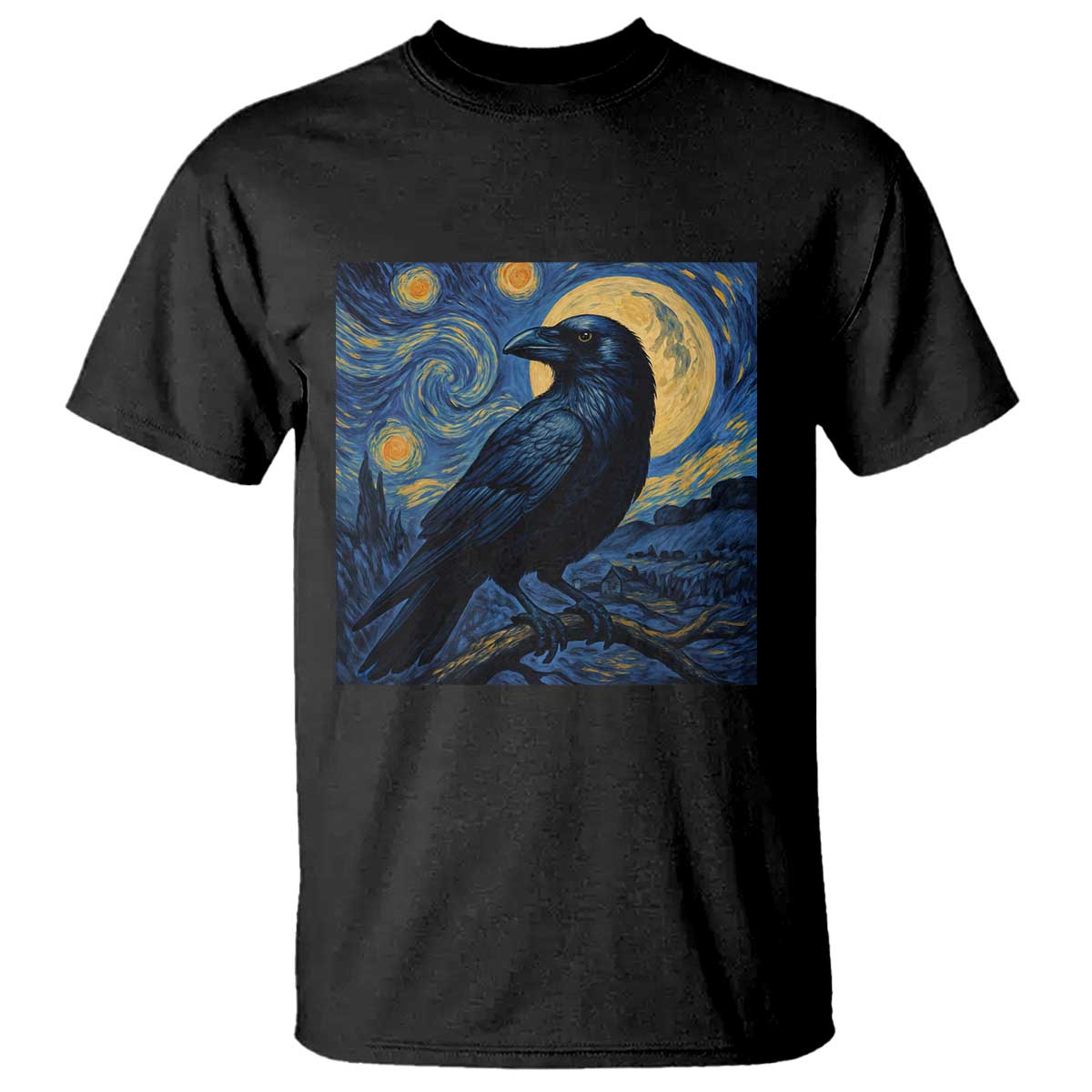 Starry Night Raven Moon Van Gogh T Shirt TS14 Black Print Your Wear