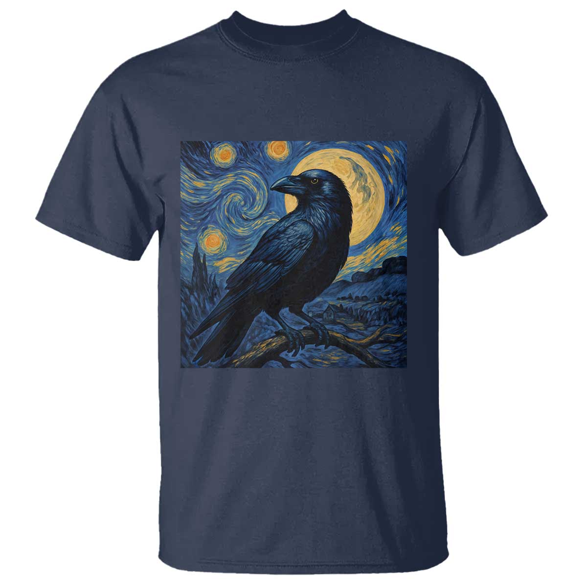 Starry Night Raven Moon Van Gogh T Shirt TS14 Navy Print Your Wear