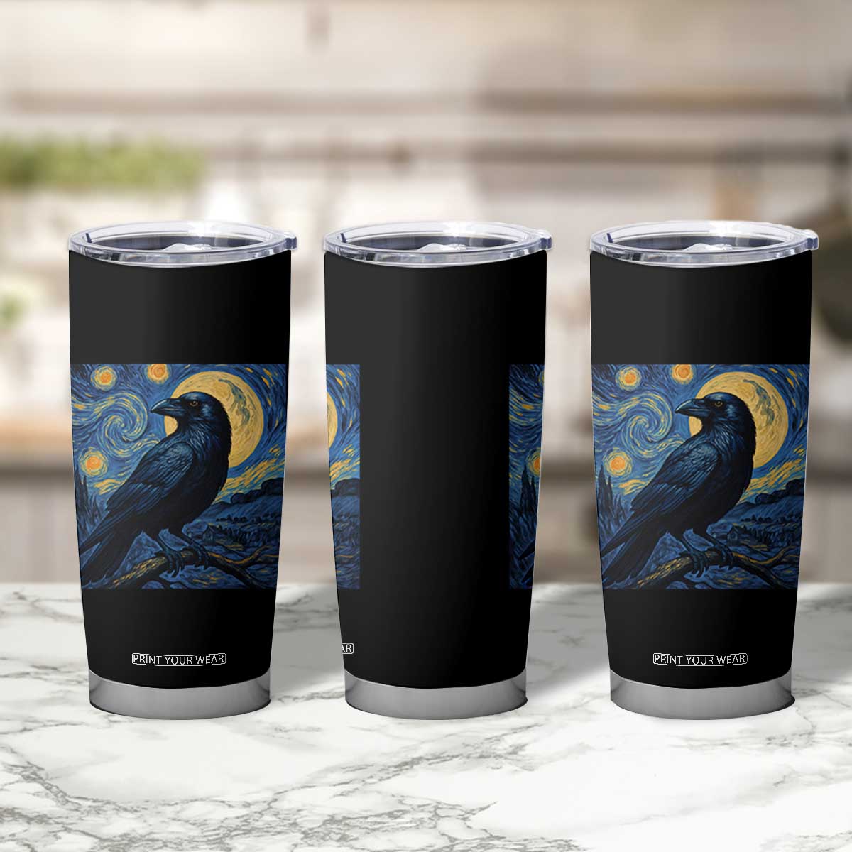 Starry Night Raven Moon Van Gogh Tumbler Cup TS14 Print Your Wear