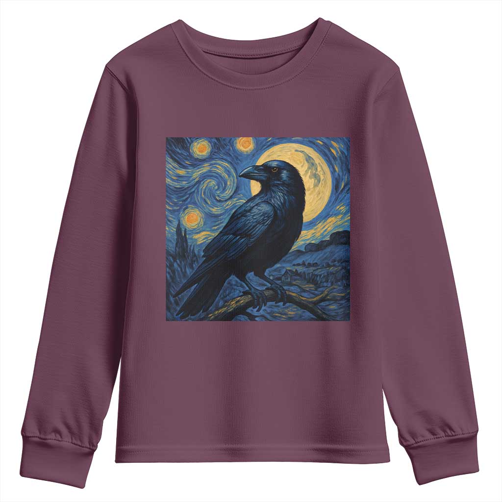 Starry Night Raven Moon Van Gogh Youth Sweatshirt TS14 Maroon Print Your Wear
