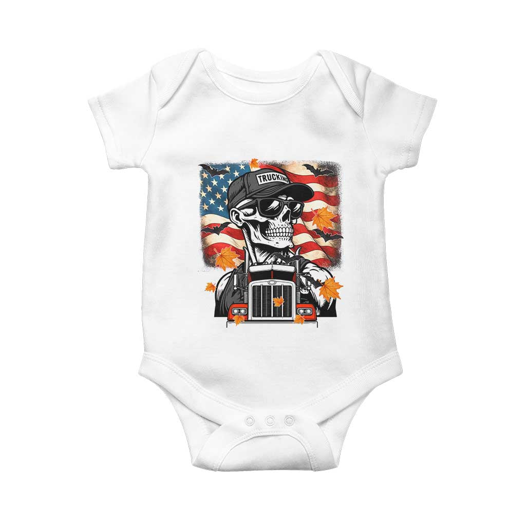 Patriotic Trucker Skeleton American Flag Baby Onesie TS14 White Print Your Wear