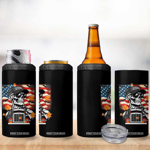 Patriotic Trucker Skeleton American Flag 4 in 1 Can Cooler Tumbler TS14 Print Your Wear